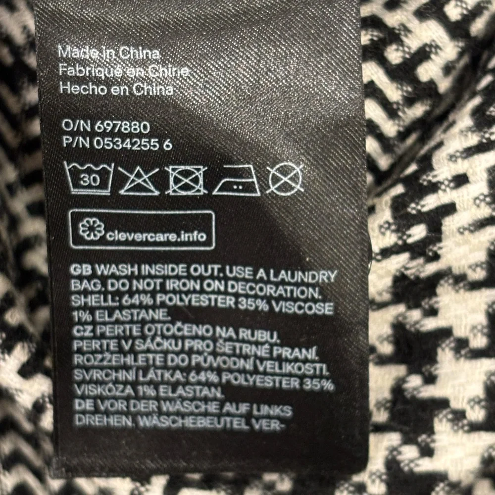 H&M Houndstooth Black and White Dress with Swan Sequin Appliqué, size 12